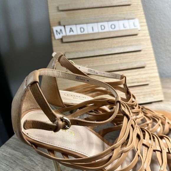 Coach Tan Fantasia Strappy Stiletto Heels Size 8B - Picture 2 of 9